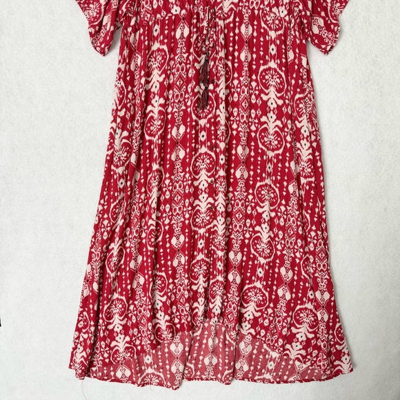Knox Rose Dress Womens Large Midi Maxi Red White Button Front Short Sleeve Boho - Picture 5 of 15